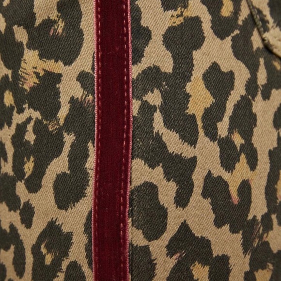ZARA Premium Leopard Print Velvet Trim Jeans 2 - Picture 5 of 7